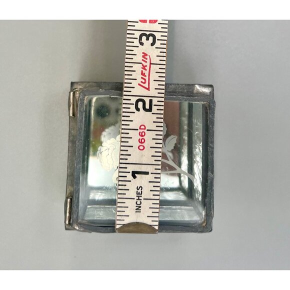 Textured Clear Glass Jewelry Trinket Box Hinged Etched Rose Design 2.5" x 2.5" - Picture 6 of 9